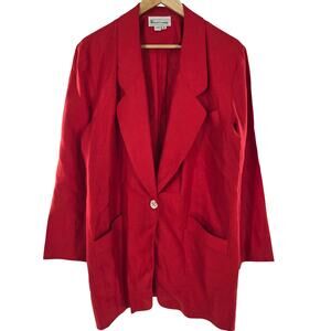 Elliott Lauren Womens Vtg 80s 90s USA Classic Timeless Red 100% Linen Blazer 12
